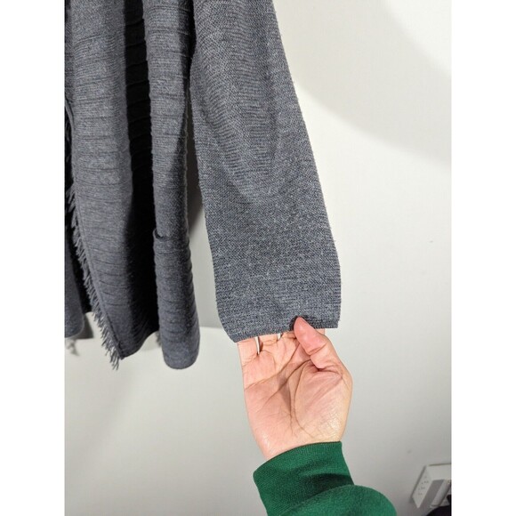 Talbots Grey Merino Wool Fringe Open Front Cardigan Women Size L - Picture 5 of 5